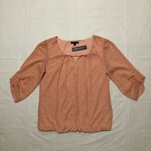 NWT Sara Michelle Women’s 3/4 Sleeve V-Neck Chain Trim Peach Bubble Blouse L